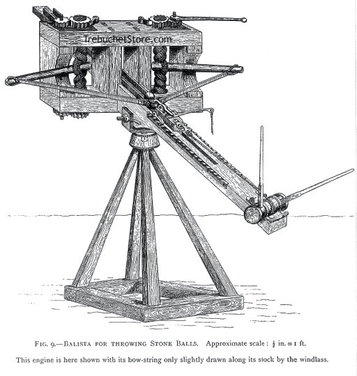 Fig. 9. - Balista for Throwing Stone Balls. Approximate scale: 1/2 in. = 1 ft.