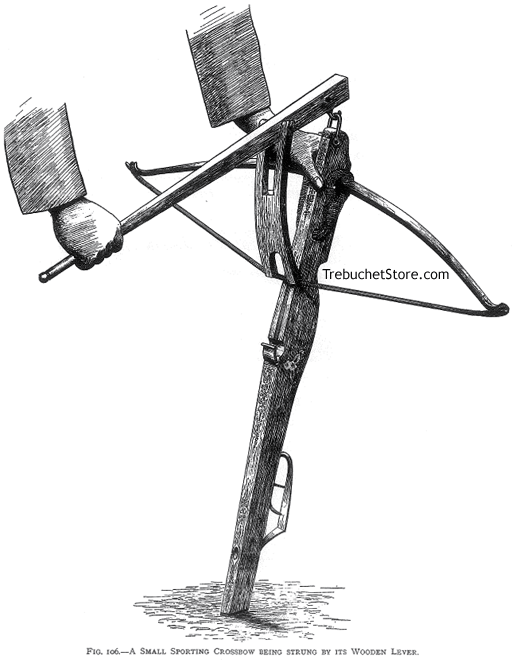 Fig. 106. - A Small Sporting Crossbow being Strung by Its Wooden Lever.