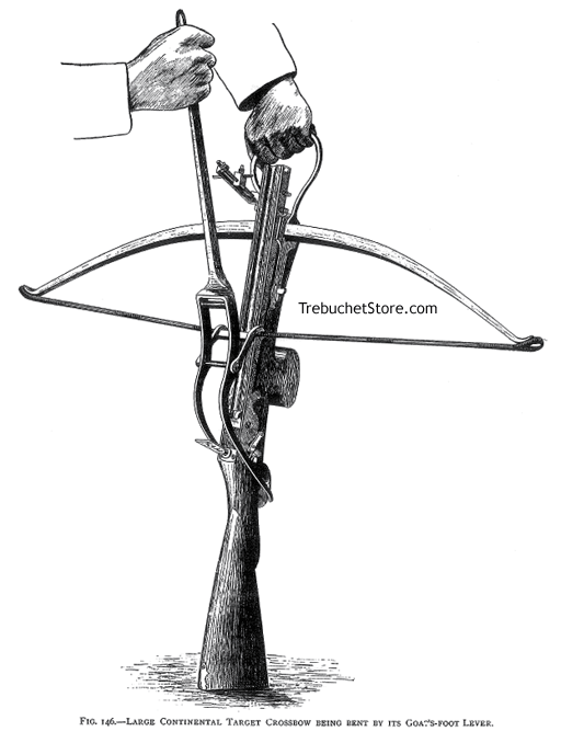 Fig. 146. -  Large Continental Target Crossbow being Bent by Its Goat's Foot Lever.