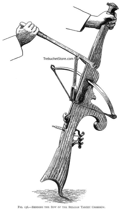 Fig. 156. - Bending the Bow of the Belgian Target Crossbow.