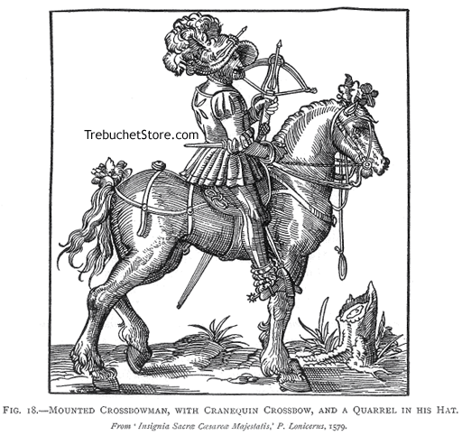 Fig. 18. - Mounted Crossbowman with Cranequin Crossbow and a Quarrel in His Hat
