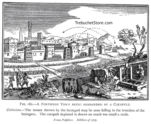 Fig. 182. - A Fortified Town being Bombarded by a Catapult.