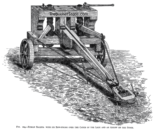 Fig. 204. - Roman Ballista with Its Bow String over the Catch of the Lock and an Arrow on the Stock.