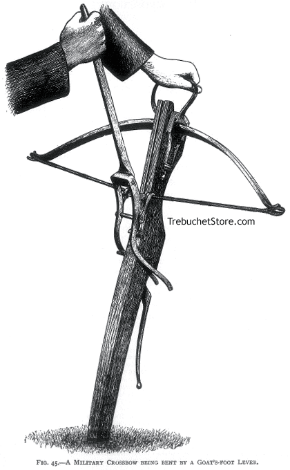Fig 45. - A Military Crossbow Being Bent by a Goat's-Foot Lever.