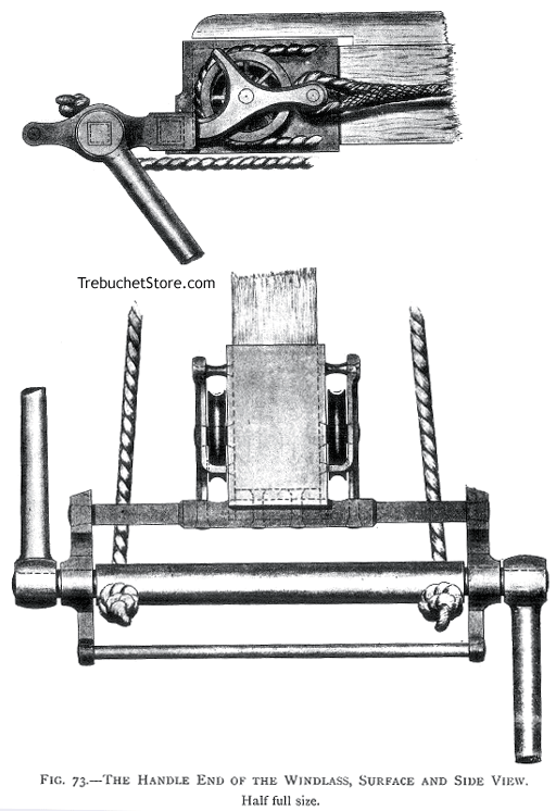 fig. 73. - the handle end of the windlass : surface and side view. half full size.