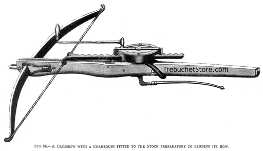 Fig. 86. - Crossbow with a Cranequin Fitted to the Stock Preparatory to Bending Its Bow.