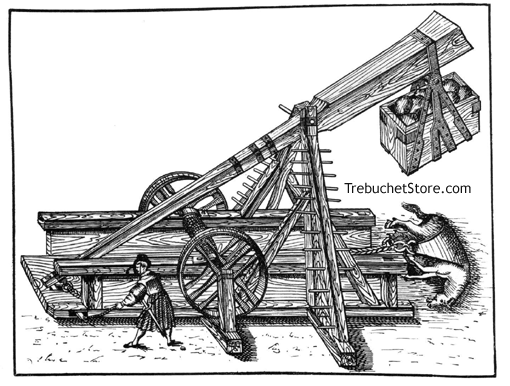 CASTING A DEAD HORSE INTO A BESIEGED TOWN BY MEANS OF A TREBUCHET